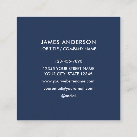 カスタムロゴMinimalist Navy Blue White スクエア名刺 (裏面)