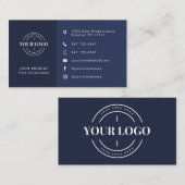 カスタムロゴNavy Blue Iconsモダン Social Media 名刺 (正面/裏面)