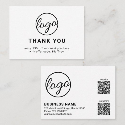 カスタムロゴQRコーシンプルド白黒モダン 割引カード (正面/裏面)