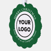 カスタムロゴQRコードグリーンホワイトギンガムクリスマス オーナメントカード (左)