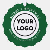 カスタムロゴQRコードグリーンホワイトギンガムクリスマス オーナメントカード (正面)