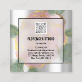 カスタムロゴQRコードシルバーグレーグリーンバラリーフ スクエア名刺 (裏面)