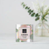 カスタムロゴQRコードシルバーグレーグリーンバラリーフ スクエア名刺 (スタンド正面)