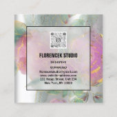 カスタムロゴQRコードシルバーグレーグリーンフローラフレーム スクエア名刺 (裏面)