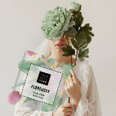 カスタムロゴQRコードシルバーグレーグリーンフローラ スクエア名刺