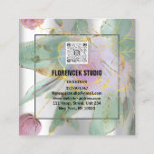 カスタムロゴQRコードシルバーグレーグリーンフローラ スクエア名刺 (裏面)