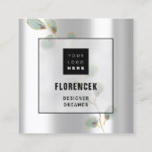 カスタムロゴQRコードシルバーグレーグリーン金ゴールドリーフ スクエア名刺 (正面)