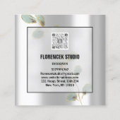 カスタムロゴQRコードシルバーグレーグリーン金ゴールドリーフ スクエア名刺 (裏面)