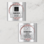 カスタムロゴQRコードシルバーグレーバラフレーム スクエア名刺 (正面/裏面)