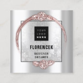 カスタムロゴQRコードシルバーグレーバラフレーム スクエア名刺 (正面)