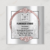 カスタムロゴQRコードシルバーグレーバラフレーム スクエア名刺 (裏面)