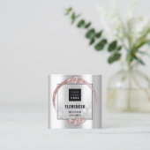 カスタムロゴQRコードシルバーグレーバラフレーム スクエア名刺 (スタンド正面)