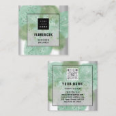 カスタムロゴQRコードシルバーグレーフローラ抽象芸術 スクエア名刺 (正面/裏面)