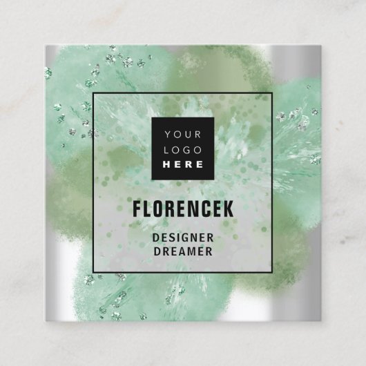 カスタムロゴQRコードシルバーグレーフローラ抽象芸術 スクエア名刺 (正面)