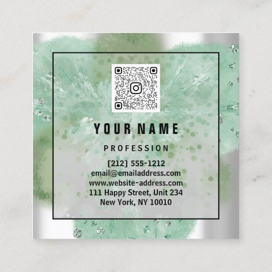 カスタムロゴQRコードシルバーグレーフローラ抽象芸術 スクエア名刺 (裏面)