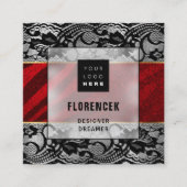 カスタムロゴQRコードシルバーグレーブラックレッドレース スクエア名刺 (正面)