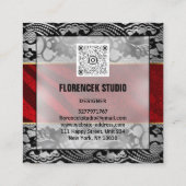 カスタムロゴQRコードシルバーグレーブラックレッドレース スクエア名刺 (裏面)