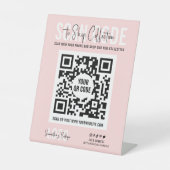 カスタムロゴQRコードスキャンでショップピンク&ホワイトメニュー 台座サイン (正面)