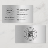 カスタムロゴQRコードソーシャルメディアのアイコンフェイクシルバー 名刺 (正面/裏面)