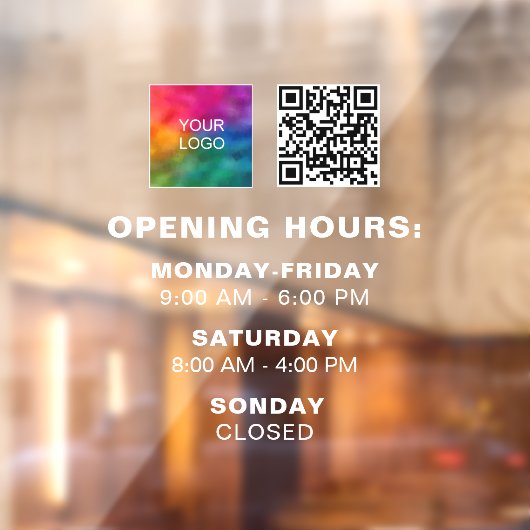 カスタムロゴQRコードテンプレート開館時間(小) ウィンドウサイン (シート2)