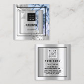 カスタムロゴQRコードバラブルーシルバーブラックフレーム スクエア名刺 (正面/裏面)