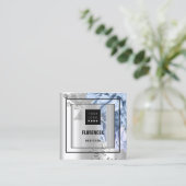 カスタムロゴQRコードバラブルーシルバーブラックフレーム スクエア名刺 (スタンド正面)