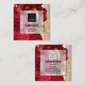 カスタムロゴQRコードバラ赤金ゴールドフローラ スクエア名刺 (正面/裏面)