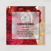 カスタムロゴQRコードバラ赤金ゴールドフローラ スクエア名刺 (裏面)