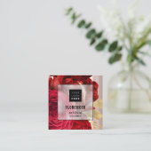 カスタムロゴQRコードバラ赤金ゴールドフローラ スクエア名刺 (スタンド正面)