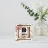 カスタムロゴQRコードバラ金ゴールドフレームフローラアイボリー スクエア名刺 (スタンド正面)