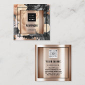 カスタムロゴQRコードバラ金ゴールドフレームフローラエレガント スクエア名刺 (正面/裏面)