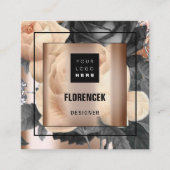 カスタムロゴQRコードバラ金ゴールドフレームフローラエレガント スクエア名刺 (正面)