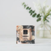 カスタムロゴQRコードバラ金ゴールドフレームフローラエレガント スクエア名刺 (スタンド正面)