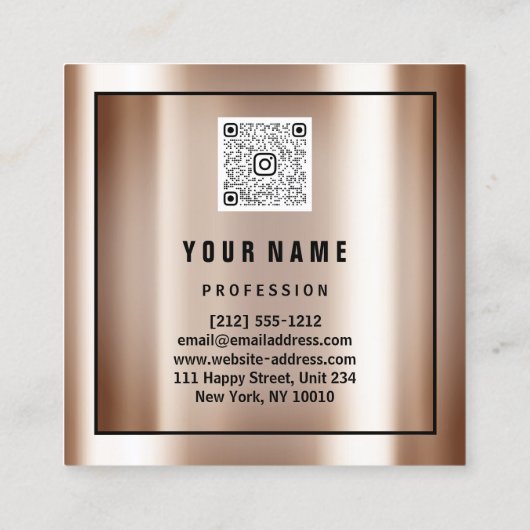 カスタムロゴQRコードバラ金ゴールドフレームフローラ緑 スクエア名刺 (裏面)
