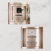 カスタムロゴQRコードバラ金ゴールドフレームFLowers スクエア名刺 (正面/裏面)