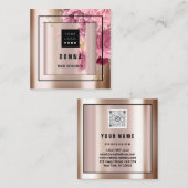 カスタムロゴQRコードバラ金ゴールド枠フローラ スクエア名刺 (正面/裏面)