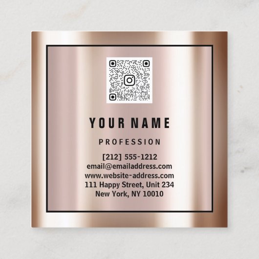 カスタムロゴQRコードバラ金ゴールド枠組構成 スクエア名刺 (裏面)
