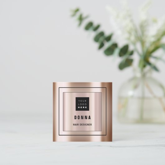 カスタムロゴQRコードバラ金ゴールド枠組構成 スクエア名刺 (スタンド正面)