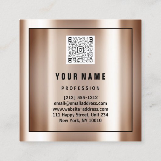 カスタムロゴQRコードバラ金ゴールド緑アイボリー スクエア名刺 (裏面)