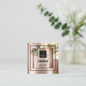 カスタムロゴQRコードバラ金ゴールド緑アイボリー スクエア名刺 (スタンド正面)