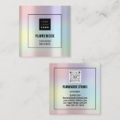 カスタムロゴQRコードホログラフィックピンク スクエア名刺 (正面/裏面)