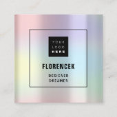 カスタムロゴQRコードホログラフィックピンク スクエア名刺 (正面)