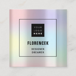 カスタムロゴQRコードホログラフィックピンク スクエア名刺