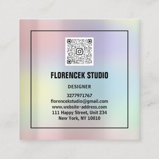 カスタムロゴQRコードホログラフィックピンク スクエア名刺 (裏面)