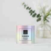 カスタムロゴQRコードホログラフィックピンク スクエア名刺 (スタンド正面)