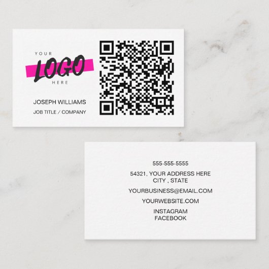 カスタムロゴQRコードモダンホワイトシンプル 名刺 (正面/裏面)