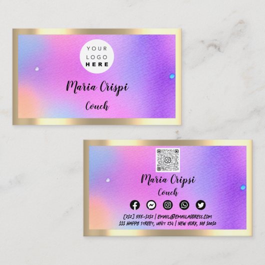 カスタムロゴQRコードレインボー金ゴールドソーシャルピンク 名刺 (正面/裏面)