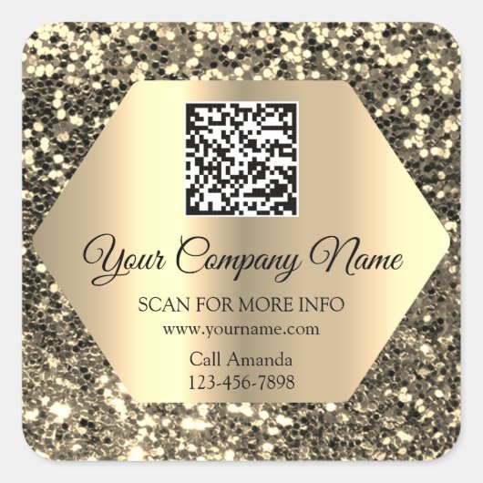 カスタムロゴQRコード促進金ゴールドグリッター スクエアシール (正面)