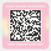 カスタムロゴQRコード名ありがとうピンク スクエアシール (正面)