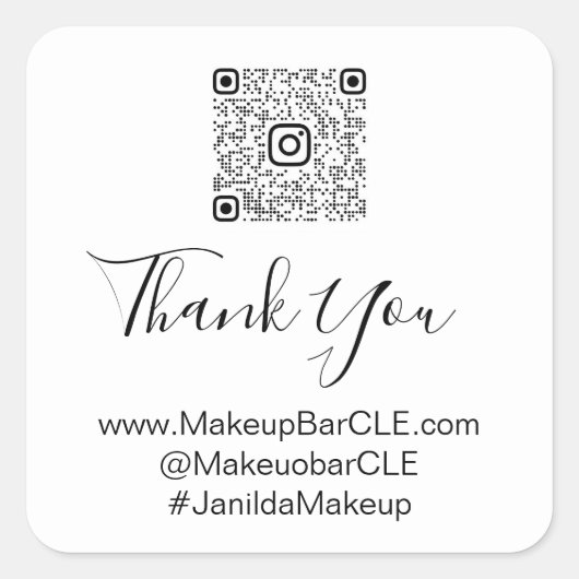 カスタムロゴQRコード名感謝していショッピングBlackWhite スクエアシール (正面)